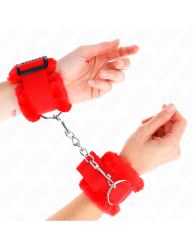 KINK - FURRY LINED WRIST RESTRAINTS RED ADJUSTABLE 17-31 CM X 7 CM