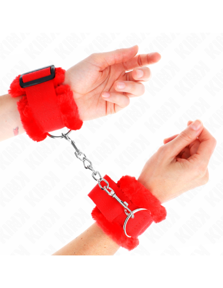 KINK - FURRY LINED WRIST RESTRAINTS RED ADJUSTABLE 17-31 CM X 7 CM