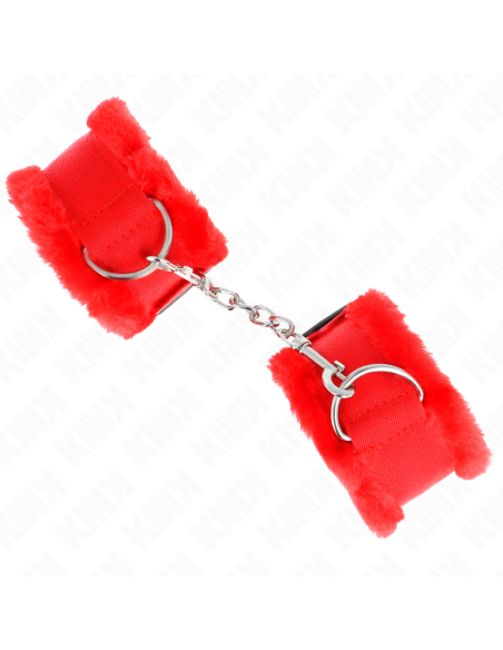 KINK - FURRY LINED WRIST RESTRAINTS RED ADJUSTABLE 17-31 CM X 7 CM