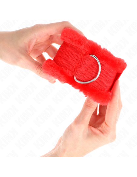 KINK - FURRY LINED WRIST RESTRAINTS RED ADJUSTABLE 17-31 CM X 7 CM
