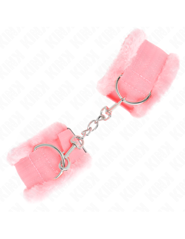 KINK - FURRY LINED WRIST RESTRAINTS PINK ADJUSTABLE 17-31 CM X 7 CM