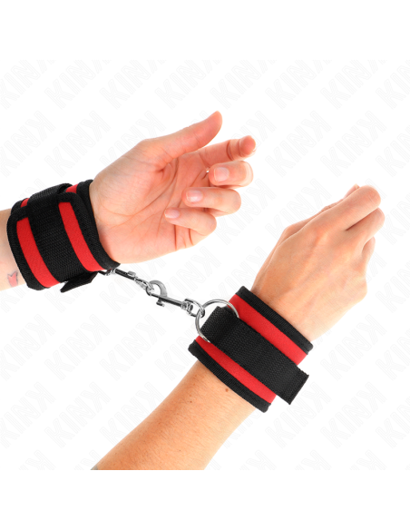 KINK - NYLON BIND HOOKandLOOP WRIST RESTRAINTS RED-BLACK MODEL 2 ADJUSTABLE 18-35 CM X 6 CM