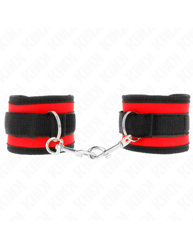KINK - NYLON BIND HOOKandLOOP WRIST RESTRAINTS RED-BLACK MODEL 2 ADJUSTABLE 18-35 CM X 6 CM
