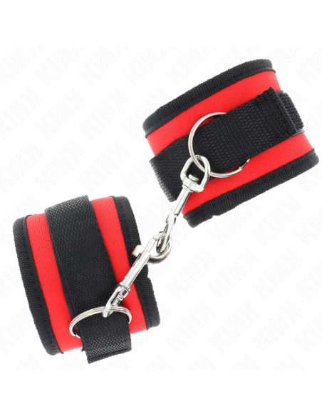 KINK - NYLON BIND HOOKandLOOP WRIST RESTRAINTS RED-BLACK MODEL 2 ADJUSTABLE 18-35 CM X 6 CM