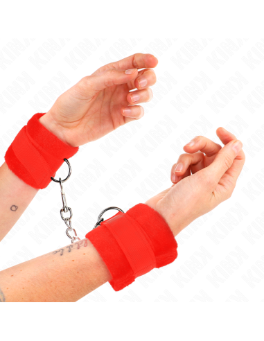 KINK - BEGINNER FUR HAND CUFFS RED 30 X 7 CM
