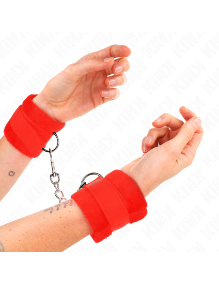 KINK - BEGINNER FUR HAND CUFFS RED 30 X 7 CM