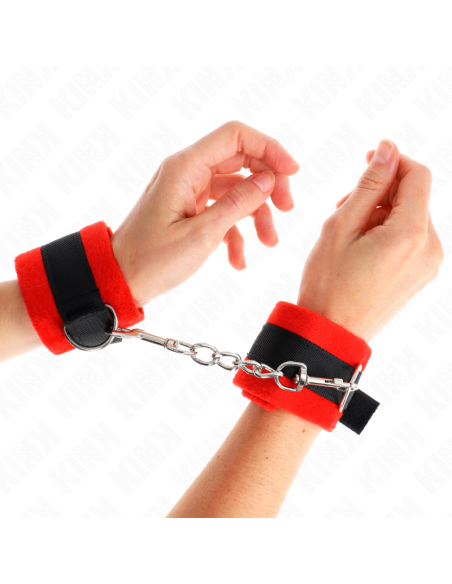 KINK - BEGINNER FUR HAND CUFFS BLACK-RED 30 X 7 CM