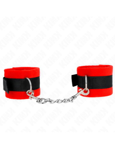 KINK - BEGINNER FUR HAND CUFFS BLACK-RED 30 X 7 CM