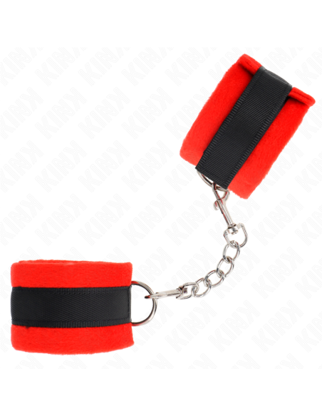 KINK - BEGINNER FUR HAND CUFFS BLACK-RED 30 X 7 CM