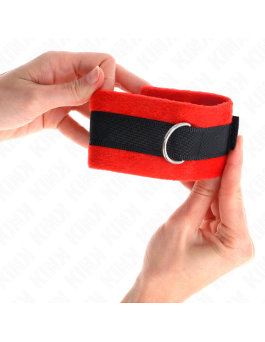 KINK - BEGINNER FUR HAND CUFFS BLACK-RED 30 X 7 CM