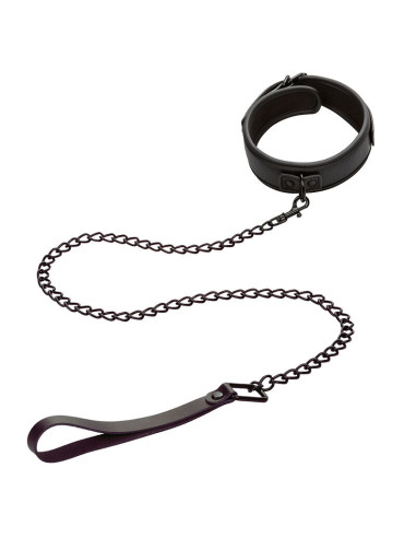 CALEXOTICS - NOCTURNAL COLLAR and LEASH LEATHER ADJUSTABLE BLACK