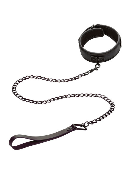 CALEXOTICS - NOCTURNAL COLLAR and LEASH LEATHER ADJUSTABLE BLACK