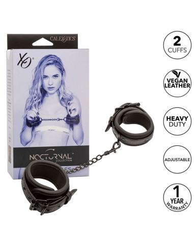 CALEXOTICS - NOCTURNAL LEATHER WRIST CUFFS ADJUSTABLE BLACK