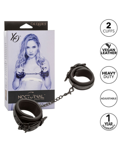 CALEXOTICS - NOCTURNAL LEATHER WRIST CUFFS ADJUSTABLE BLACK