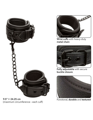 CALEXOTICS - NOCTURNAL LEATHER WRIST CUFFS ADJUSTABLE BLACK