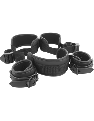 FETISH SUBMISSIVE - MASTER POSITION WITH 4 NOPRENE-LINED HANDCUFFS