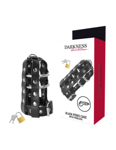 DARKNESS - LEATHER CHASTITY CAGE WITH LOCK