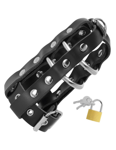 DARKNESS - LEATHER CHASTITY CAGE WITH LOCK