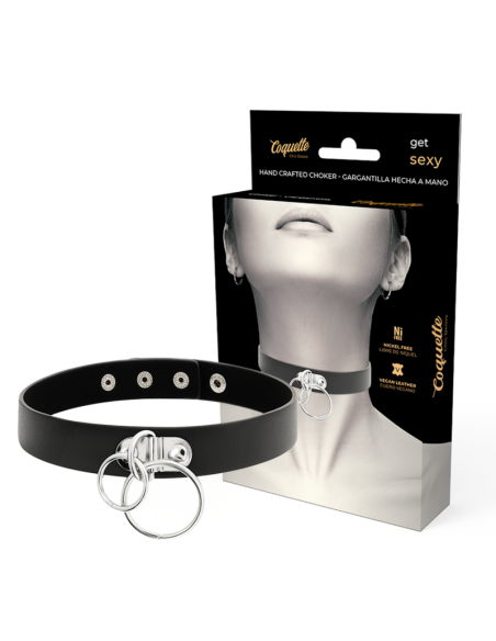 COQUETTE CHIC DESIRE - DOUBLE RING VEGAN LEATHER CHOKER