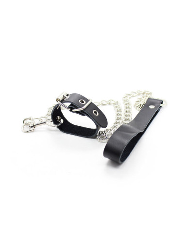 OHMAMA FETISH - PENIS NECKLACE AND LEATHER STRAP WITH METAL CHAIN