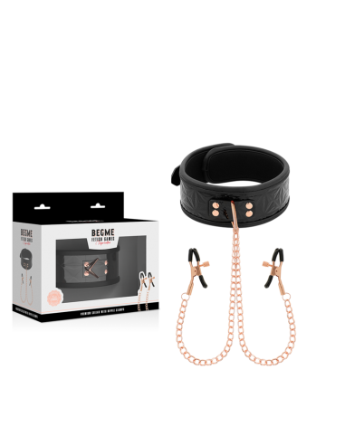 BEGME - BLACK EDITION COLLAR WITH NIPPLE CLAMPS WITH NEOPRENE LINING