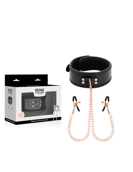 BEGME - BLACK EDITION COLLAR WITH NIPPLE CLAMPS WITH NEOPRENE LINING