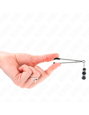 KINK - GOLD THIN NIPPLE CLAMPS WITH 3 BLACK GLASS BEADS 7 CM