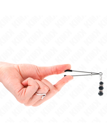 KINK - GOLD THIN NIPPLE CLAMPS WITH 3 BLACK GLASS BEADS 7 CM