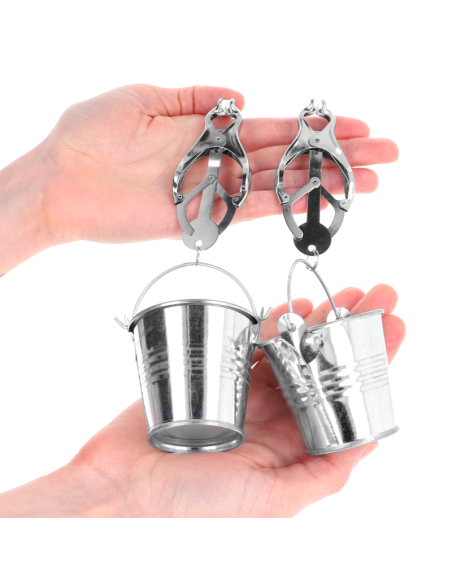 KINK - JAPANESE CLOVER NIPPLE CLAMPS WITH BUCKETS SILVER