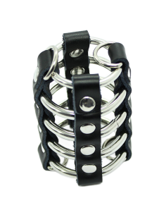 OHMAMA FETISH - PENIS CAGE WITH METAL RINGS AND LEATHER STRAPS
