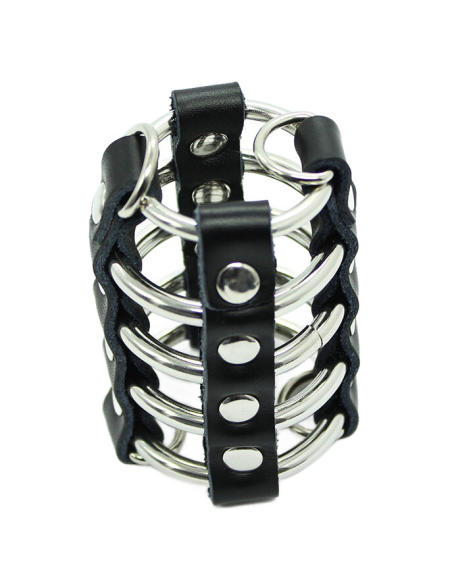 OHMAMA FETISH - PENIS CAGE WITH METAL RINGS AND LEATHER STRAPS