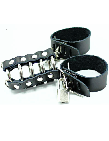 OHMAMA FETISH - PENIS CAGE WITH METAL RINGS AND LEATHER STRAPS