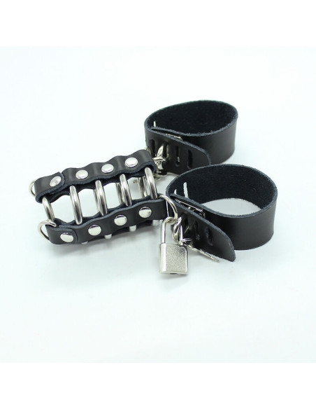 OHMAMA FETISH - PENIS CAGE WITH METAL RINGS AND LEATHER STRAPS