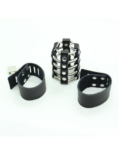 OHMAMA FETISH - PENIS CAGE WITH METAL RINGS AND LEATHER STRAPS