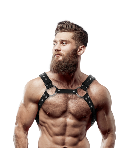 FETISH SUBMISSIVE ATTITUDE - MENS ECO-LEATHER CHEST HARNESS WITH STUDS