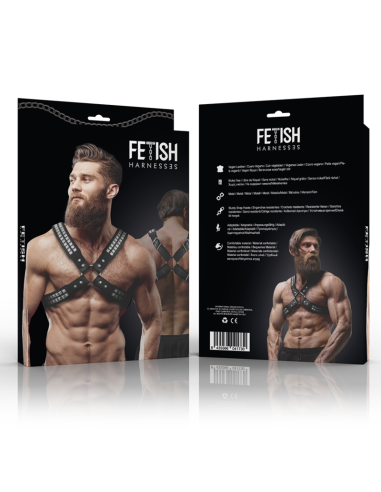 FETISH SUBMISSIVE ATTITUDE - VYRIŠKAS SUKRĖTOTAS KRŪTINĖS DIRŽAS IŠ EKO ODOS SU KNIEDĖMIS