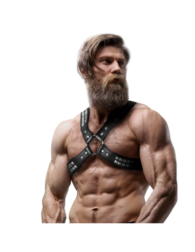 FETISH SUBMISSIVE ATTITUDE - VYRIŠKAS SUKRĖTOTAS KRŪTINĖS DIRŽAS IŠ EKO ODOS SU KNIEDĖMIS