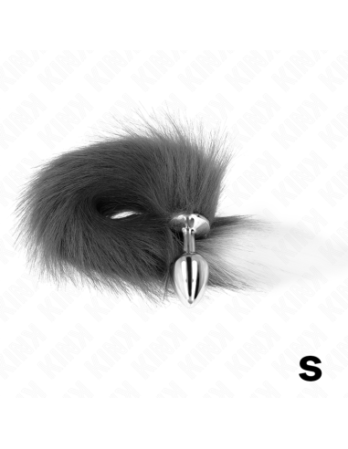 KINK - analinis kaištis, S dydis, 7 x 3 cm, su sintetine uodegėle, 40 cm, pilka ir balta