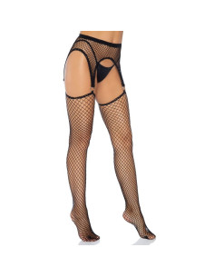 LEG AVENUE - INDUSTRIAL NET STOCKINGS WITH O RING ATTACHED GARTER BELT ONE SIZE