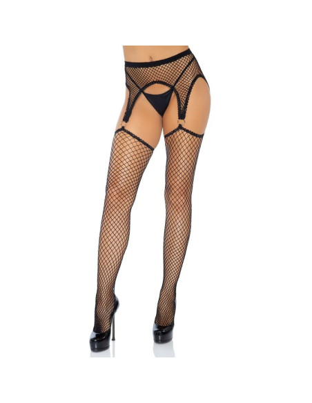 LEG AVENUE - INDUSTRIAL NET STOCKINGS WITH O RING ATTACHED GARTER BELT ONE SIZE