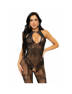LEG AVENUE - SEAMLESS FISHNET BODYSTOCKING ONE SIZE - BLACK