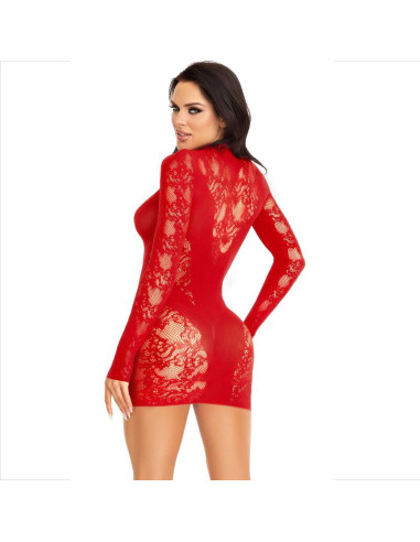 LEG AVENUE - MINI DRESS WITH LACE LONG SLEEVE RED