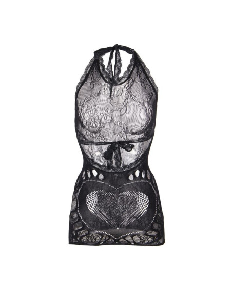 SUBBLIME - 952075 SHORT FISHNET DRESS WITH BACK BACK AND HEART DETAIL BLACK ONE SIZE