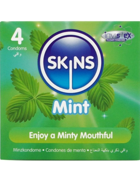 SKINS - MĖTINĖS PREMIUM KLASĖS PREZERVATYVŲ PAKUOTĖ, 4 vnt.