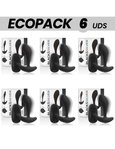 ECOPACK 6 UNITS - BLACKandSILVER DWAYNE ANAL PLUG SILICONE REMOTE CONTROL