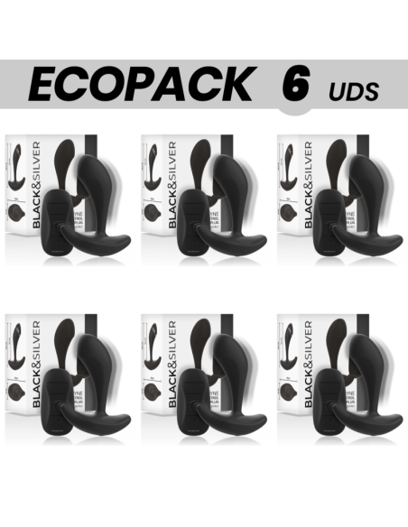 ECOPACK 6 UNITS - BLACKandSILVER DWAYNE ANAL PLUG SILICONE REMOTE CONTROL