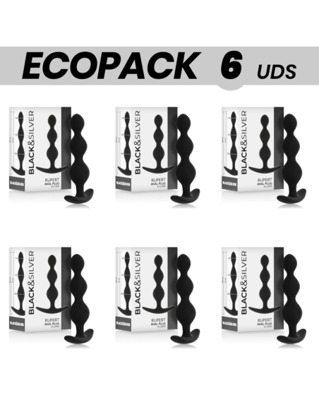ECOPACK 6 UNITS - BLACKandSILVER RUPERT ANAL BALL CHAIN 10 CM