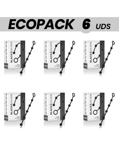ECOPACK 6 UNITS - BLACKandSILVER KORG SILICONE ANAL CHAIN 21 CM
