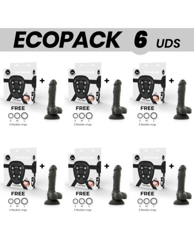 ECOPACK 6 UNITS - COCK MILLER HARNESS DILDO SILICONE DENSITY ARTICULABLE BLACK COCKSIL 13 CM