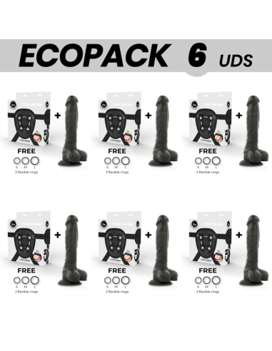 ECOPACK 6 UNITS - COCK MILLER HARNESS SILICONE DENSITY ARTICULABLE BLACK COCKSIL 19,5 CM